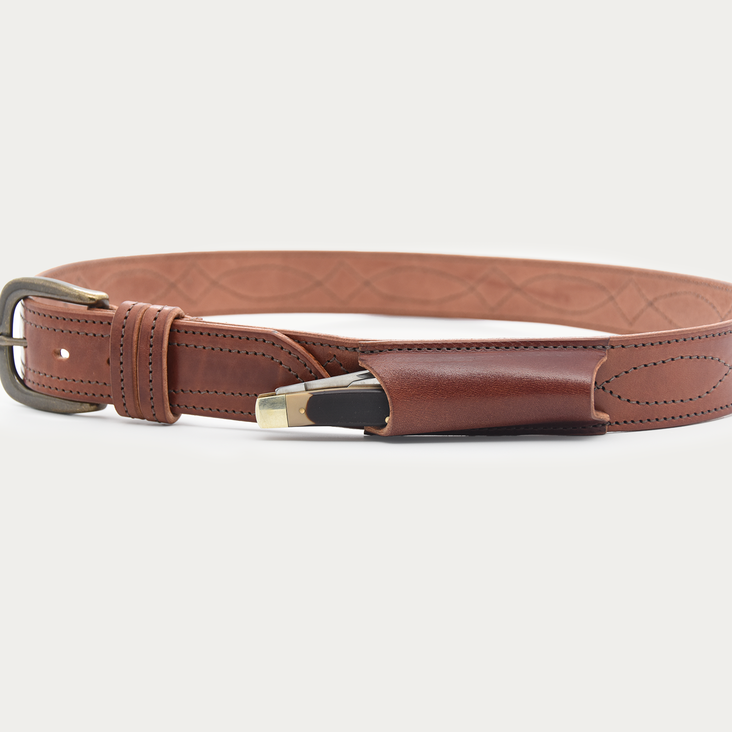 Cowboy Stitch Stockman's Knife Belt (brown stitch)