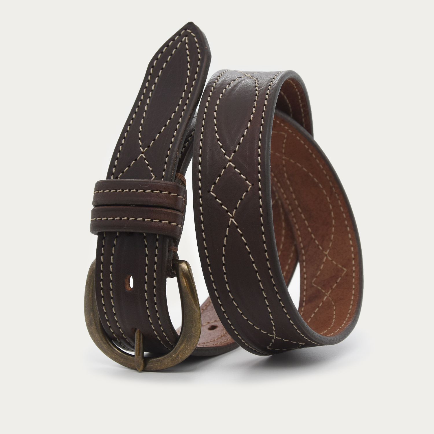 Curved Cowgirl Stitch Belt (tan stitch)