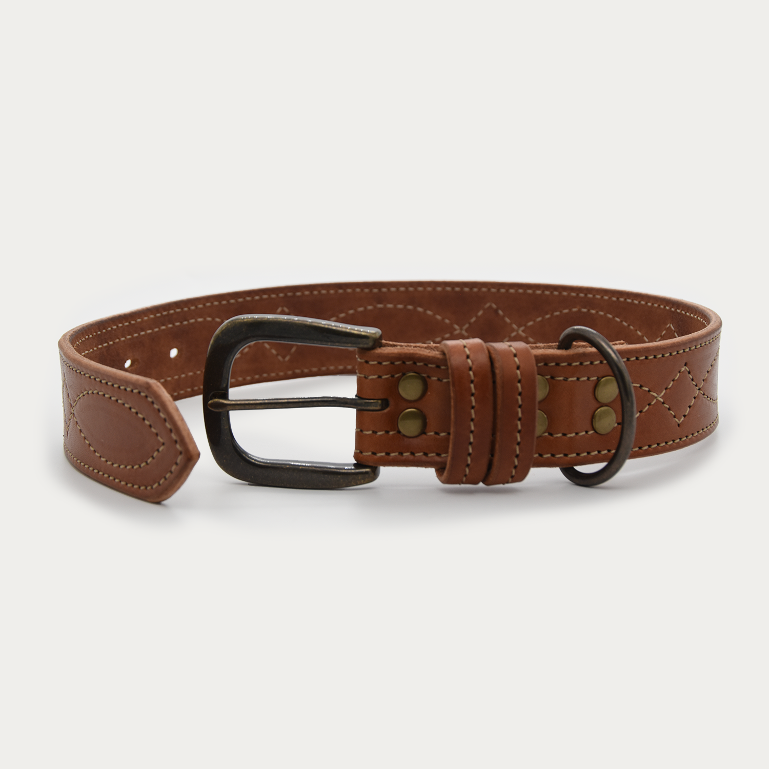 Dog Collar - Rugged Cowboy Stitch, Extra Wide 1.5" - Antique Brass