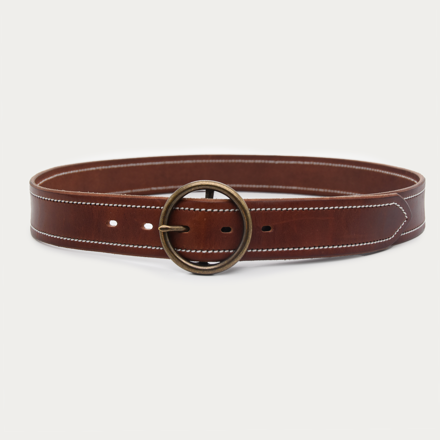 Bold Stitched O Belt - Antique Brass