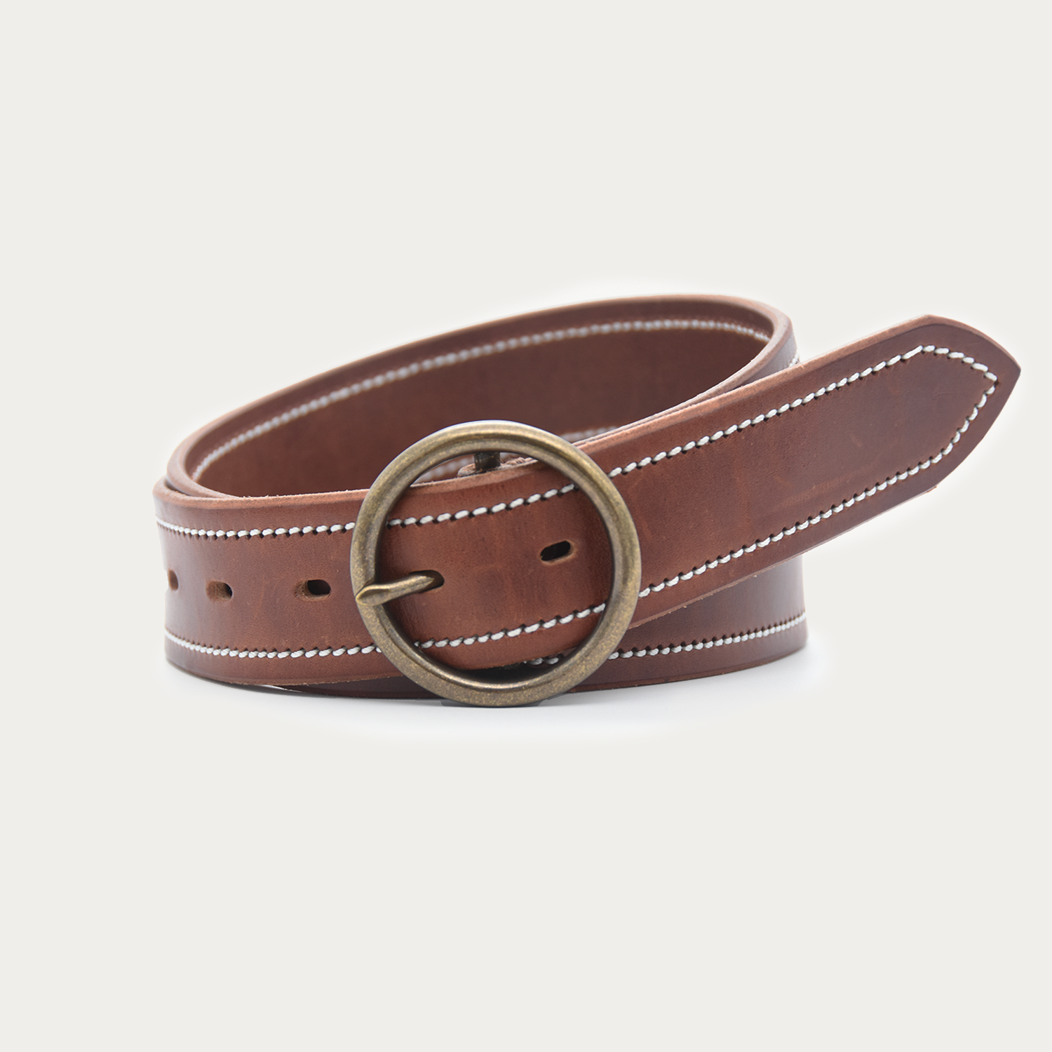 Bold Stitched O Belt - Antique Brass