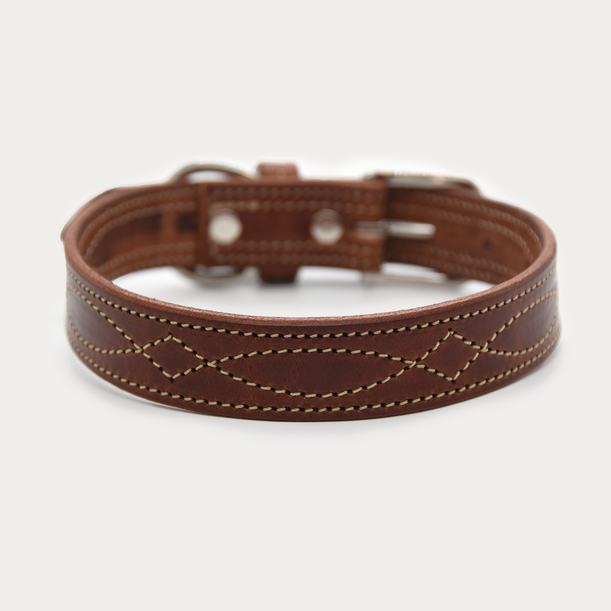 Dog Collar - Cowboy Stitch - Silver