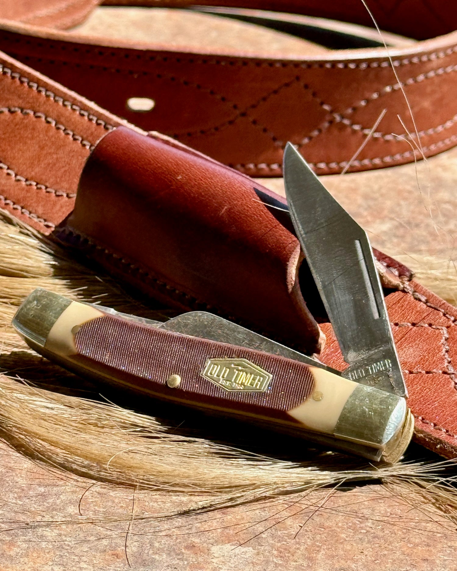 Cowboy Stitch Stockman's Knife Belt (brown stitch)
