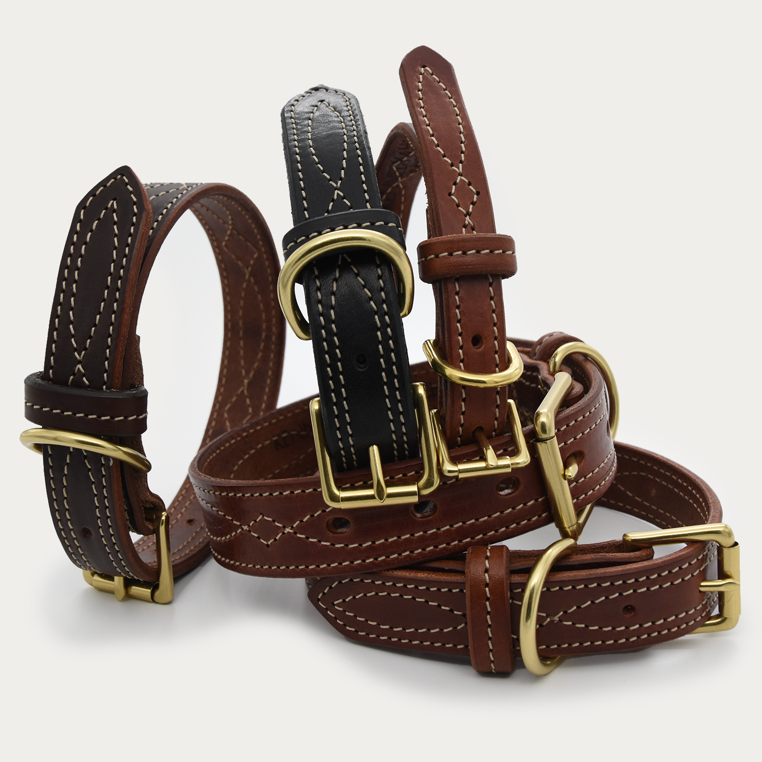 Dog Collar - Cowboy Stitch - Brass