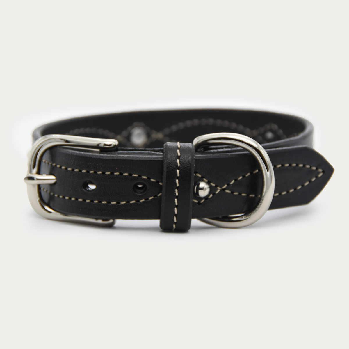 Dog Collar - Studded Cowgirl Stitch - Silver