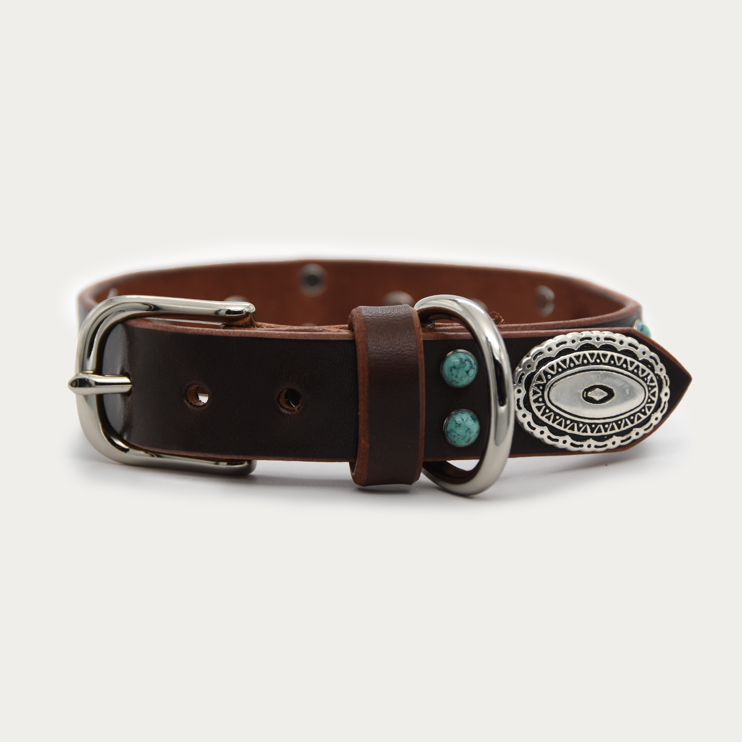Dog Collar - Turquoise Medallion - Silver