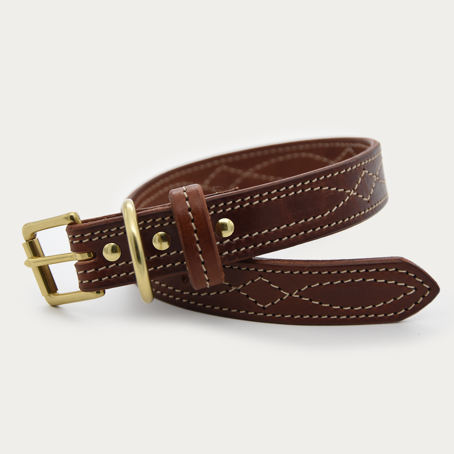 Dog Collar - Cowboy Stitch - Brass