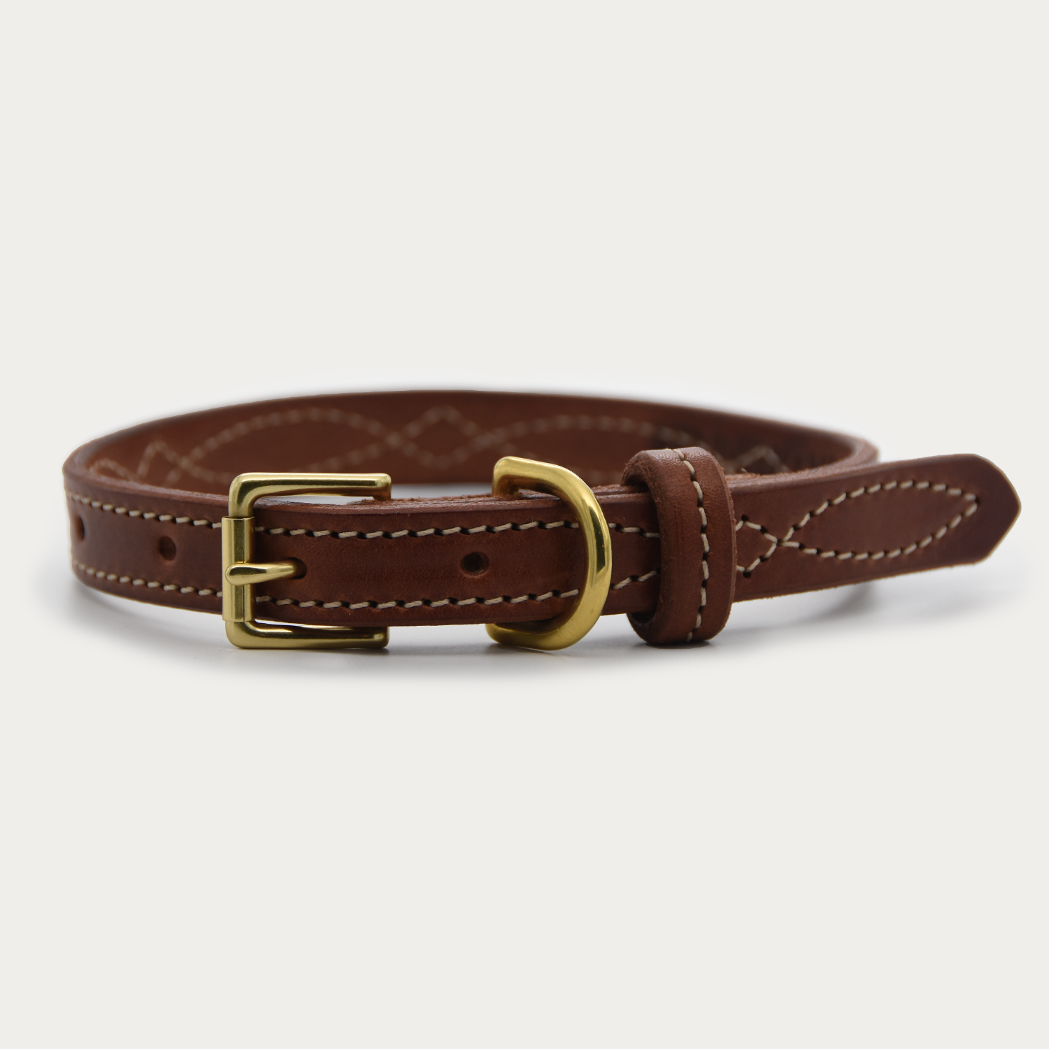 Dog Collar - Cowboy Stitch - Brass