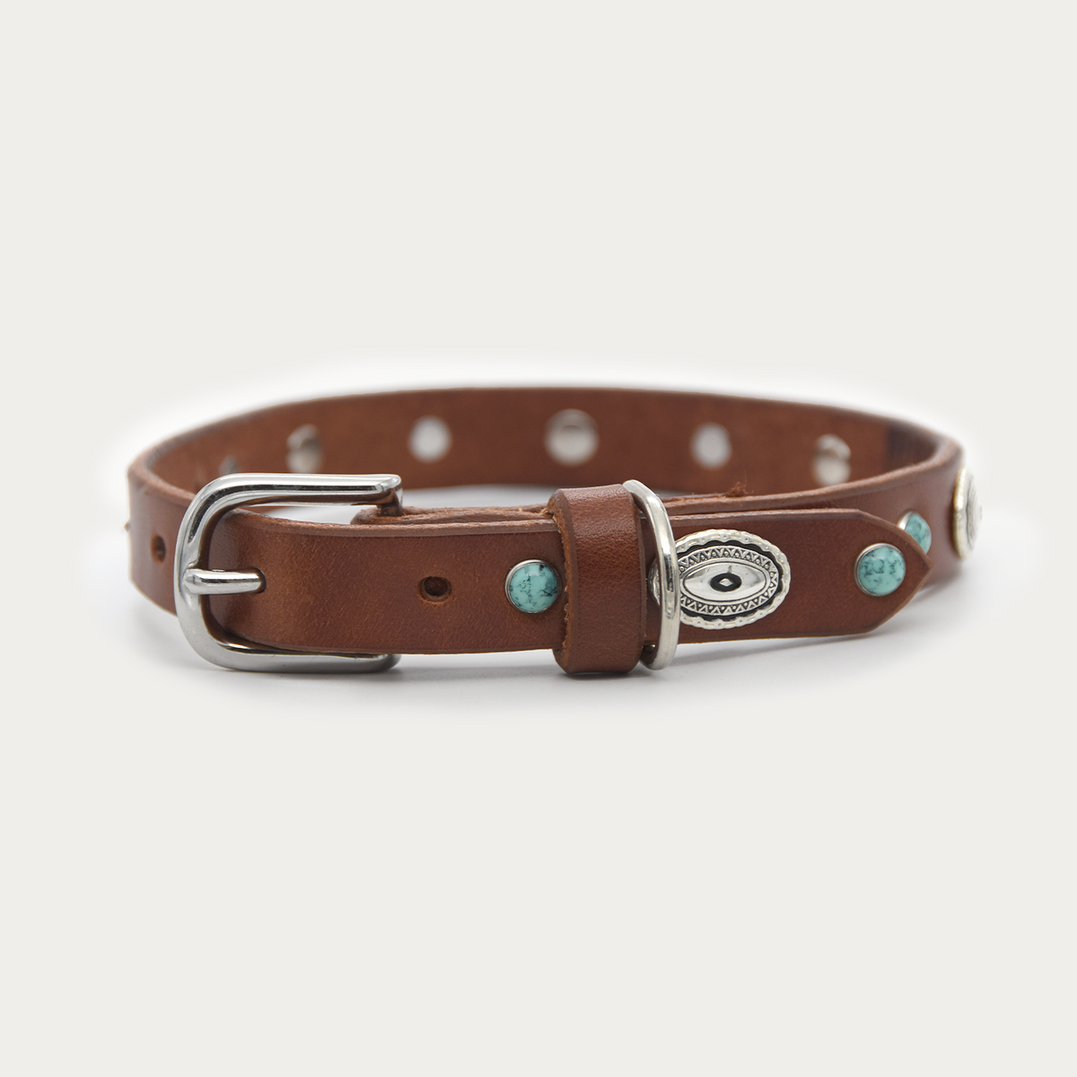 Dog Collar - Turquoise Medallion - Silver
