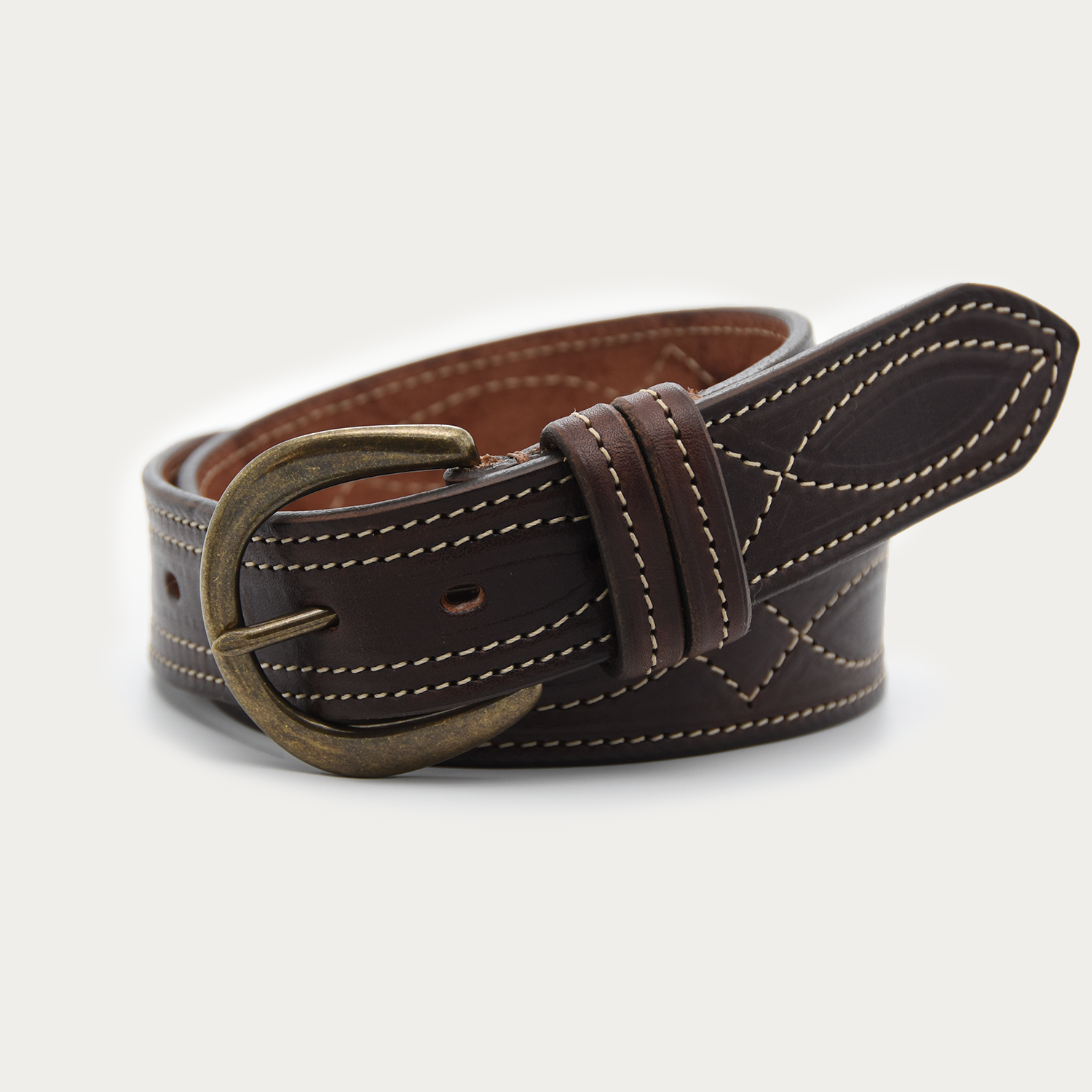 Curved Cowgirl Stitch Belt (tan stitch)