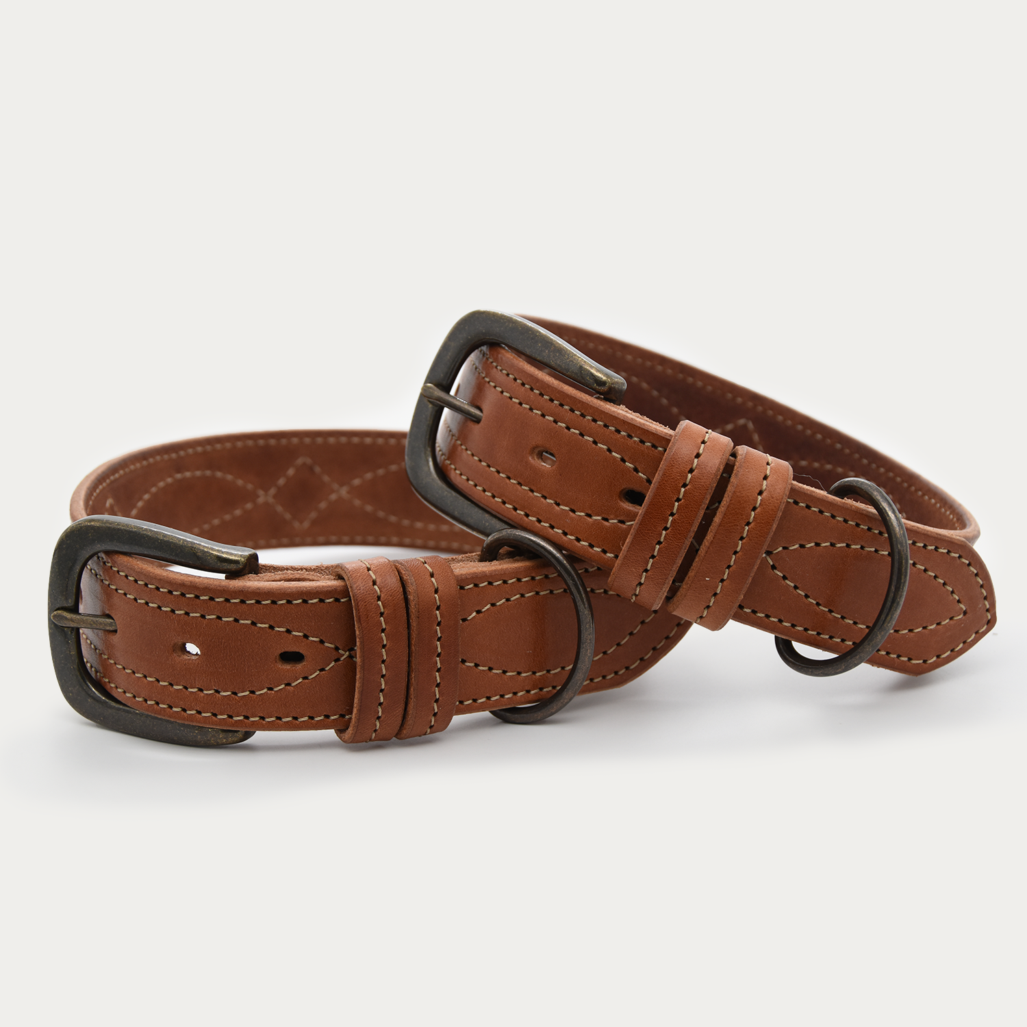 Dog Collar - Rugged Cowboy Stitch, Extra Wide 1.5" - Antique Brass