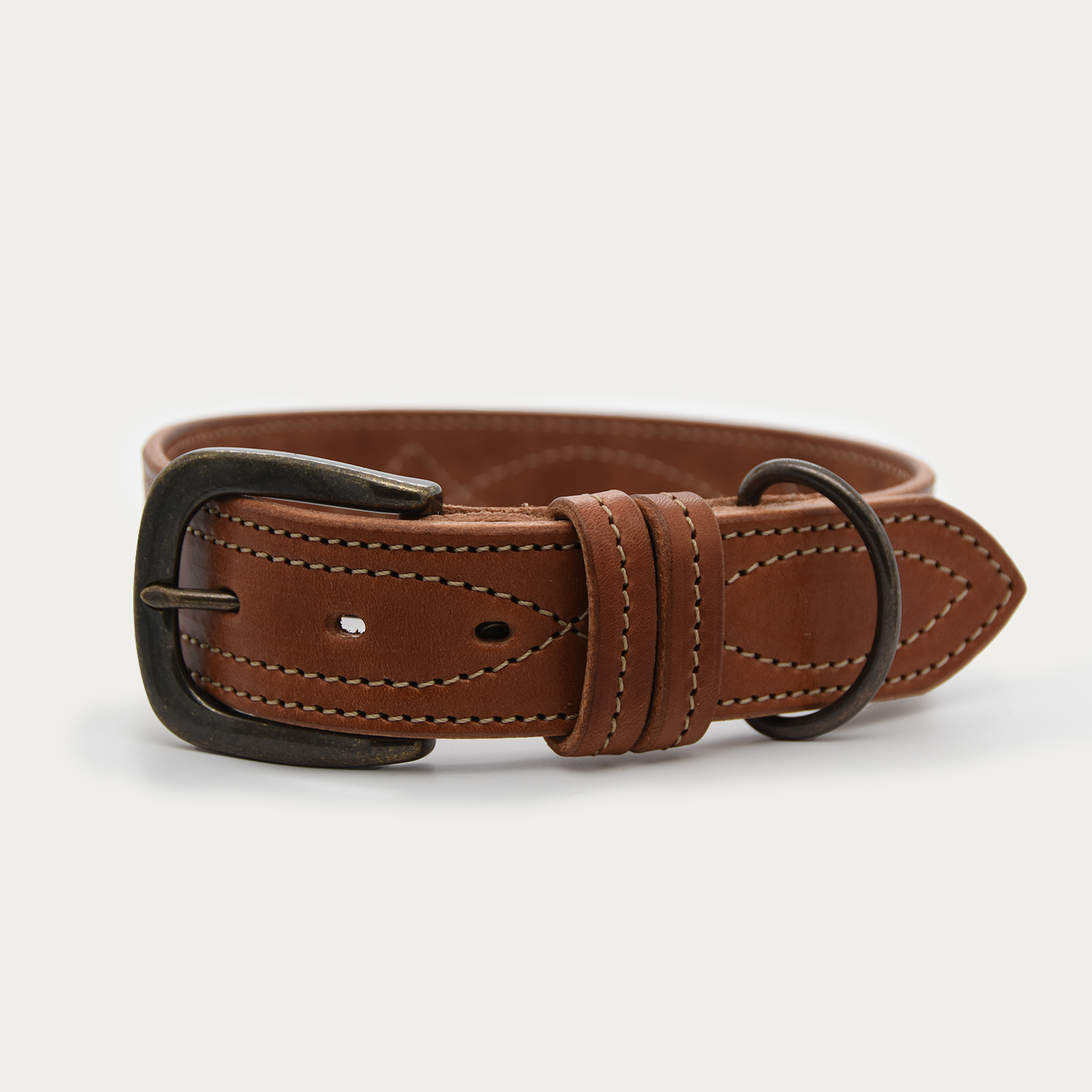 Dog Collar - Rugged Cowboy Stitch, Extra Wide 1.5" - Antique Brass