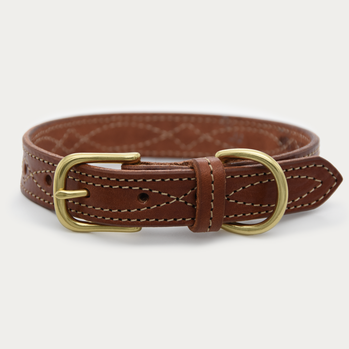 Dog Collar - Cowboy Stitch - Brass Curved