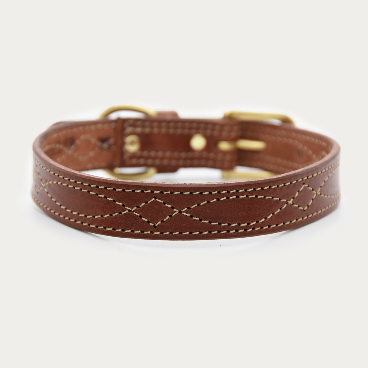 Dog Collar - Cowboy Stitch - Brass Curved
