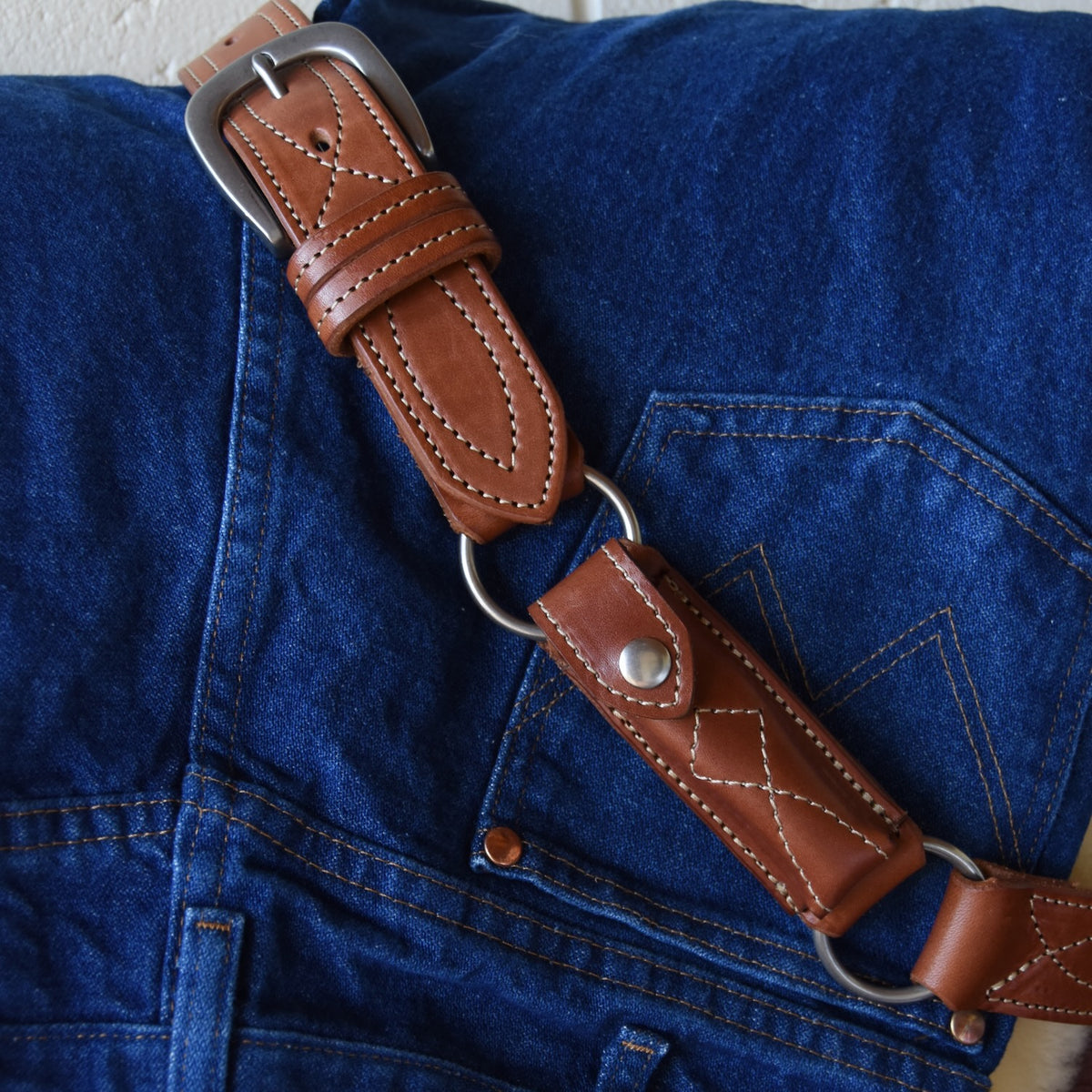 Cowboy Stitch Hobble Knife Belt - Secured Pouch - Old Timer Senior