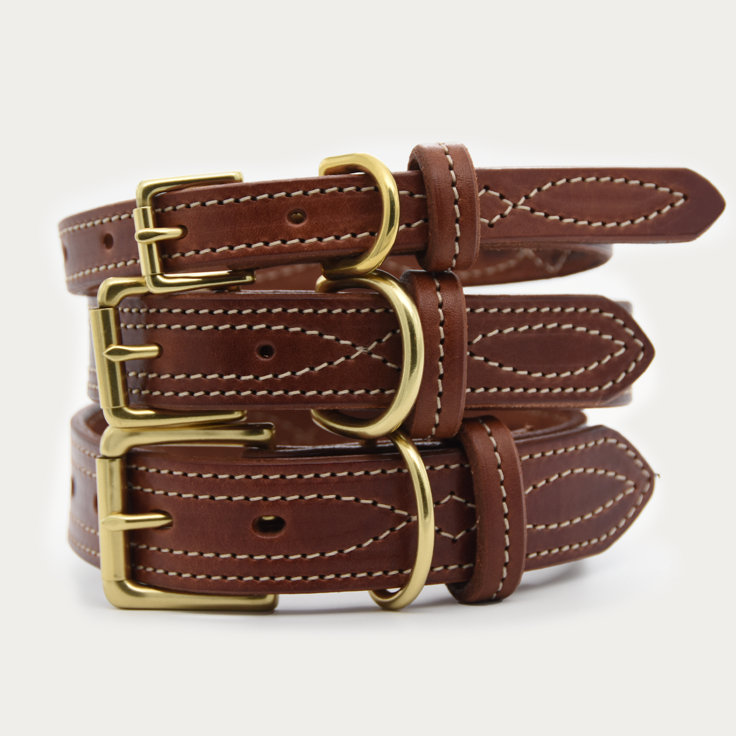 Dog Collar - Cowboy Stitch - Brass