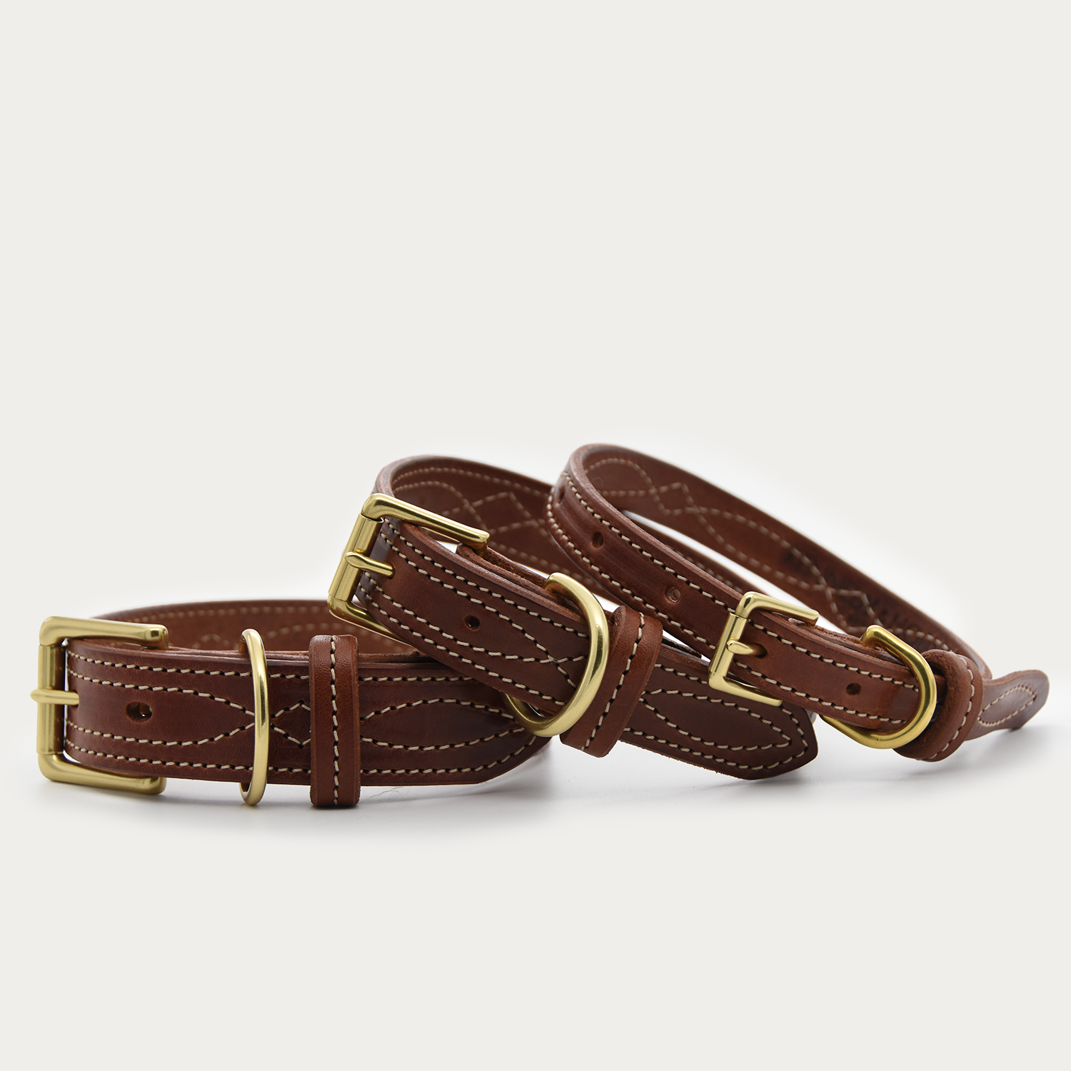 Dog Collar - Cowboy Stitch - Brass