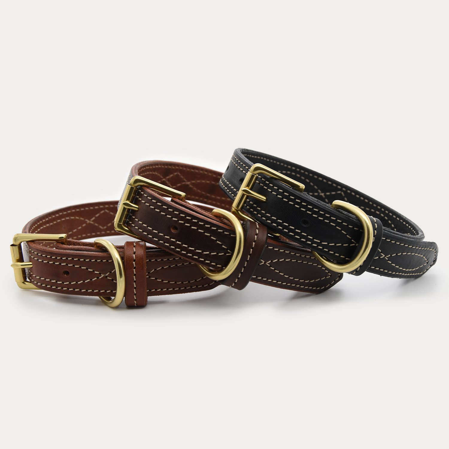 Dog Collar - Cowboy Stitch - Brass