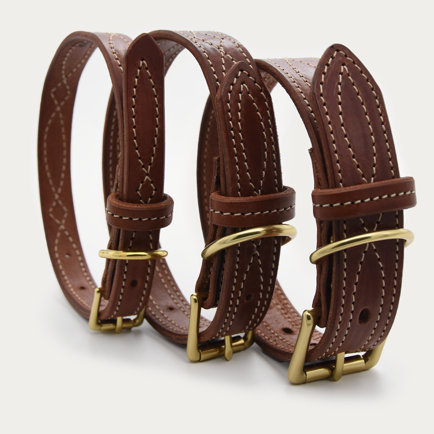 Dog Collar - Cowboy Stitch - Brass