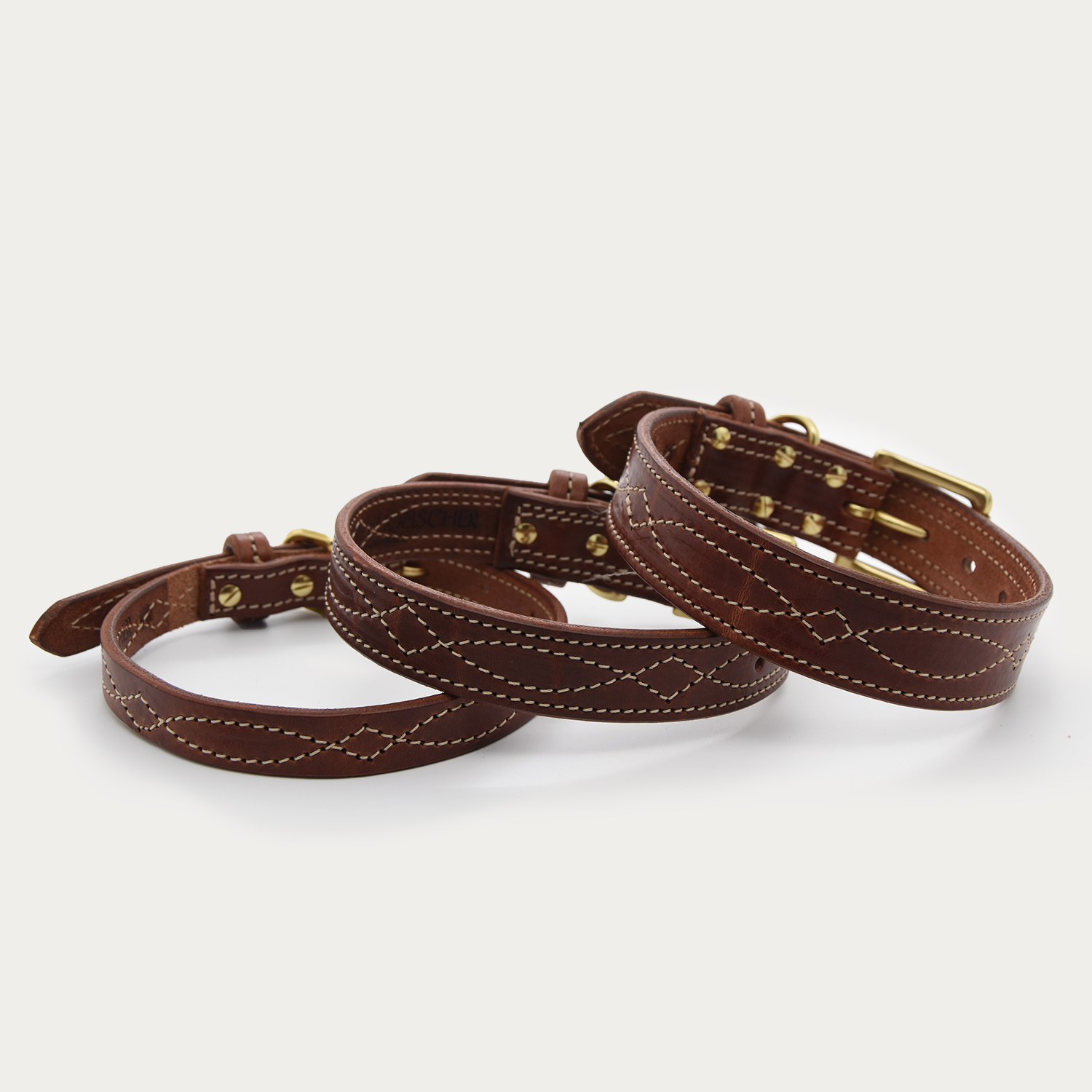 Dog Collar - Cowboy Stitch - Brass
