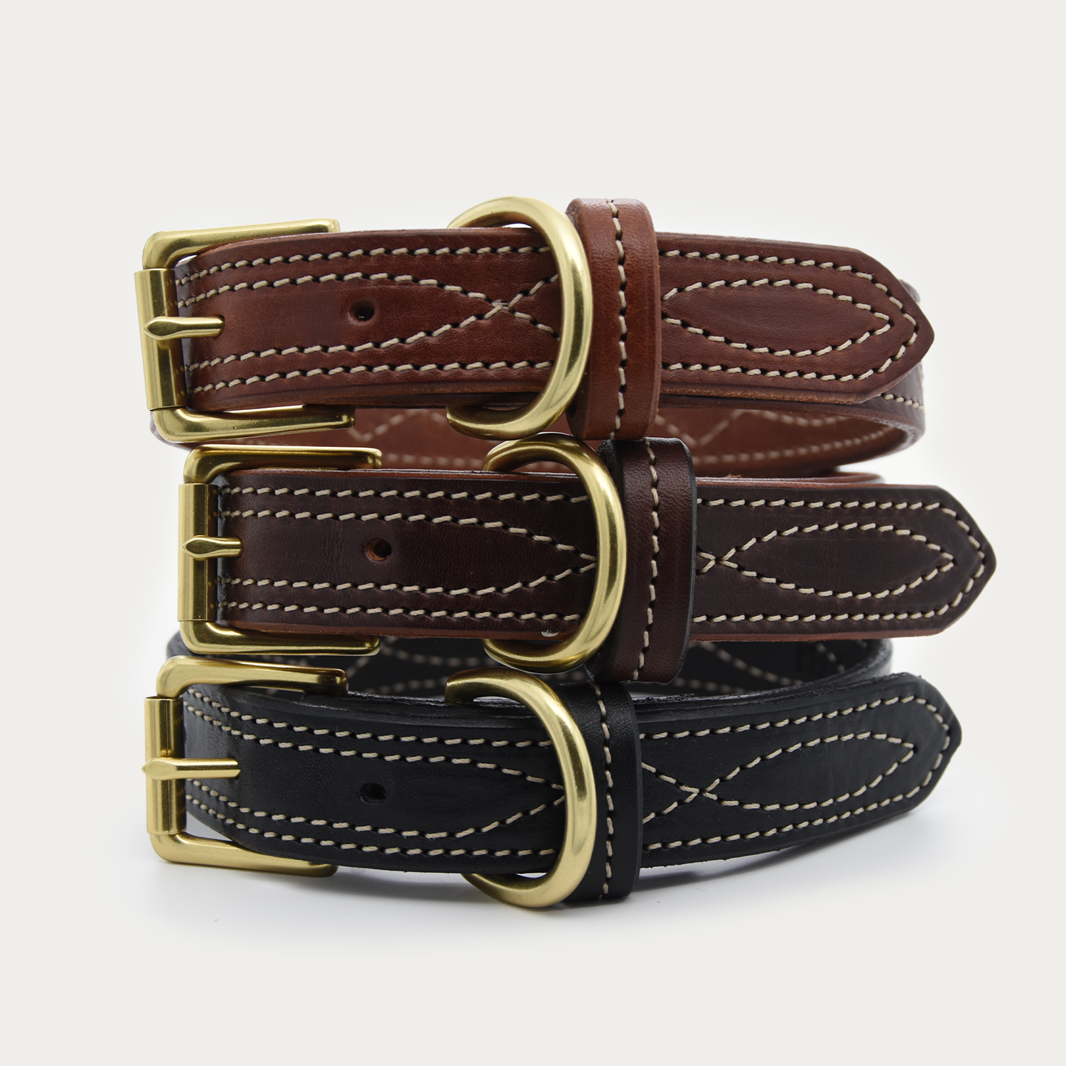 Dog Collar - Cowboy Stitch - Brass