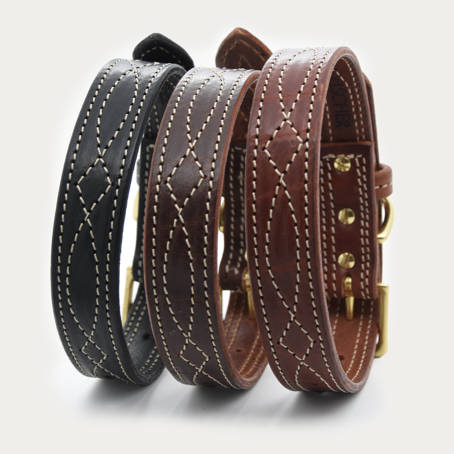Dog Collar - Cowboy Stitch - Brass
