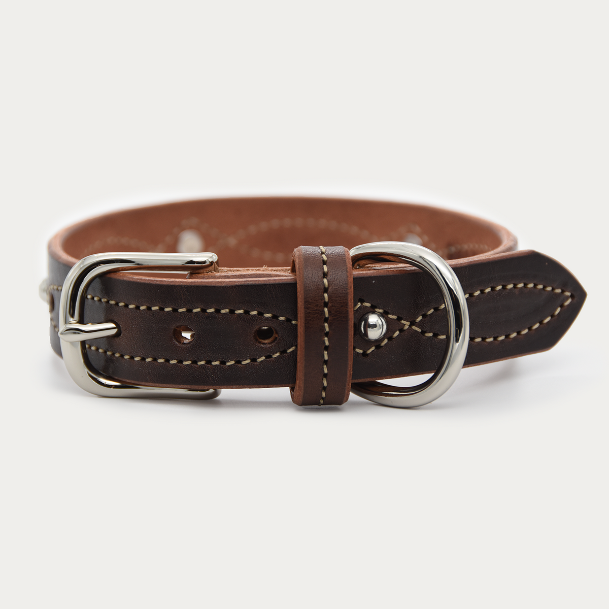 Dog Collar - Studded Cowgirl Stitch - Silver