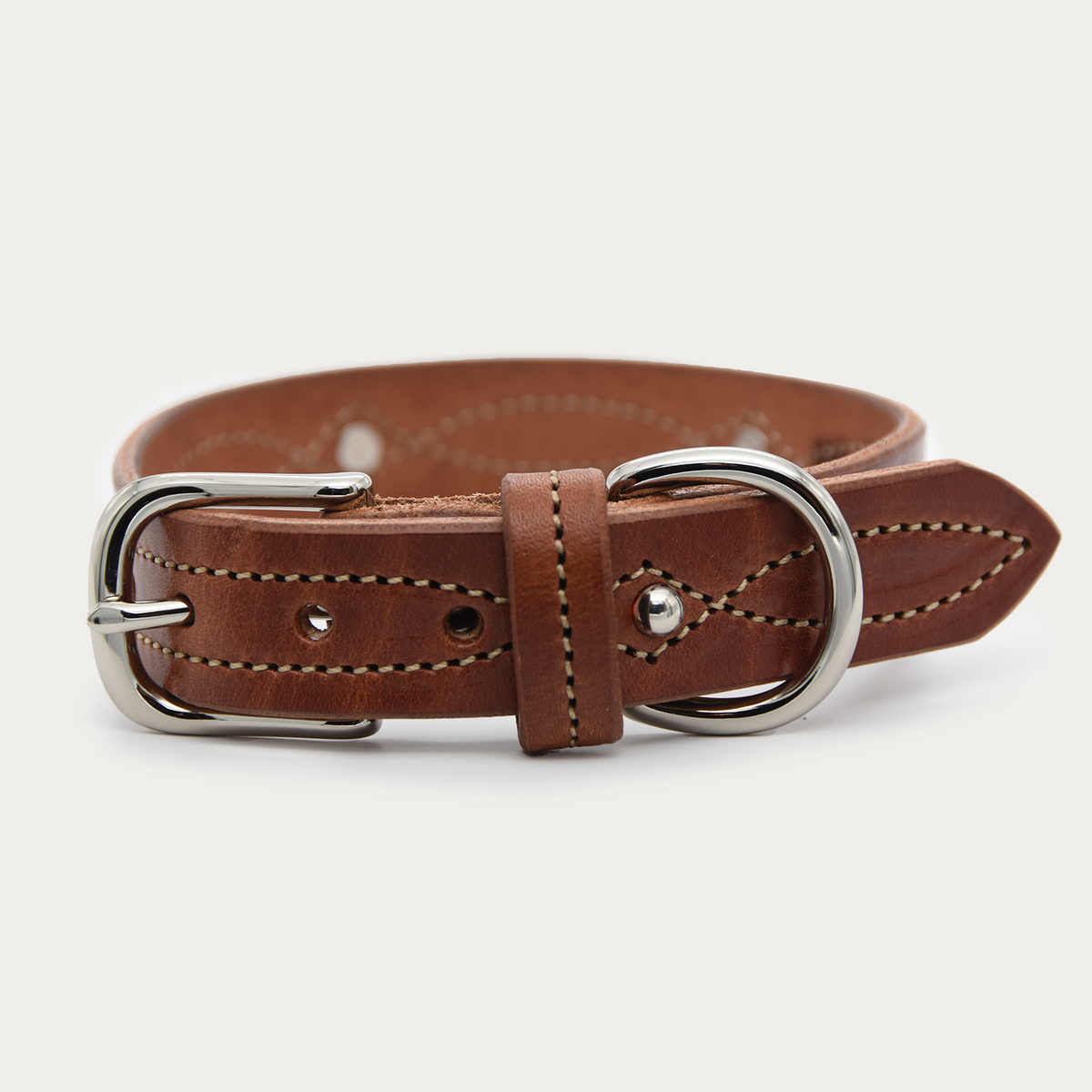 Dog Collar - Studded Cowgirl Stitch - Silver