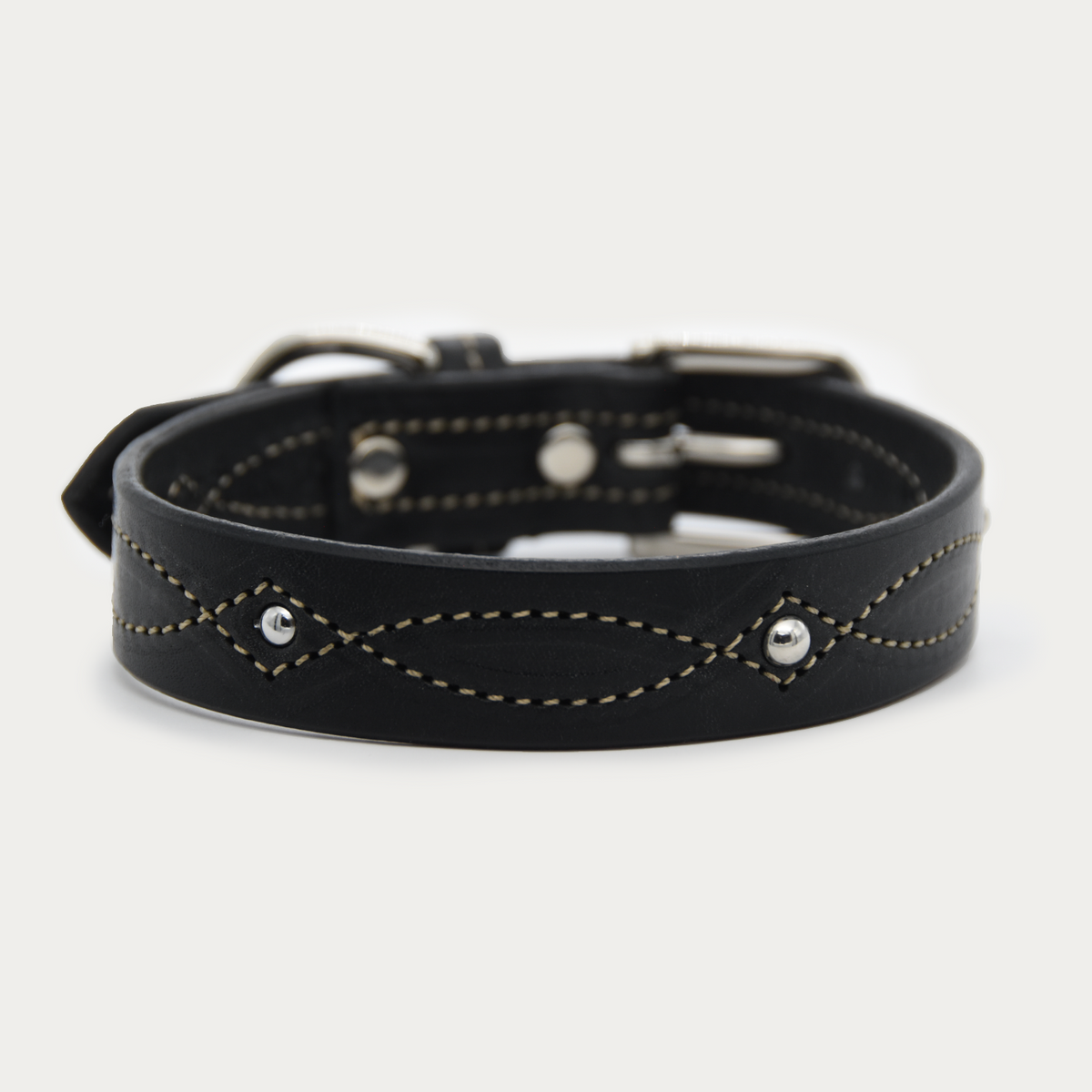 Dog Collar - Studded Cowgirl Stitch - Silver