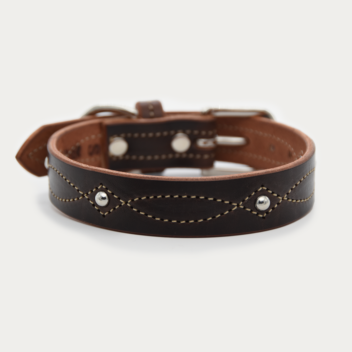 Dog Collar - Studded Cowgirl Stitch - Silver