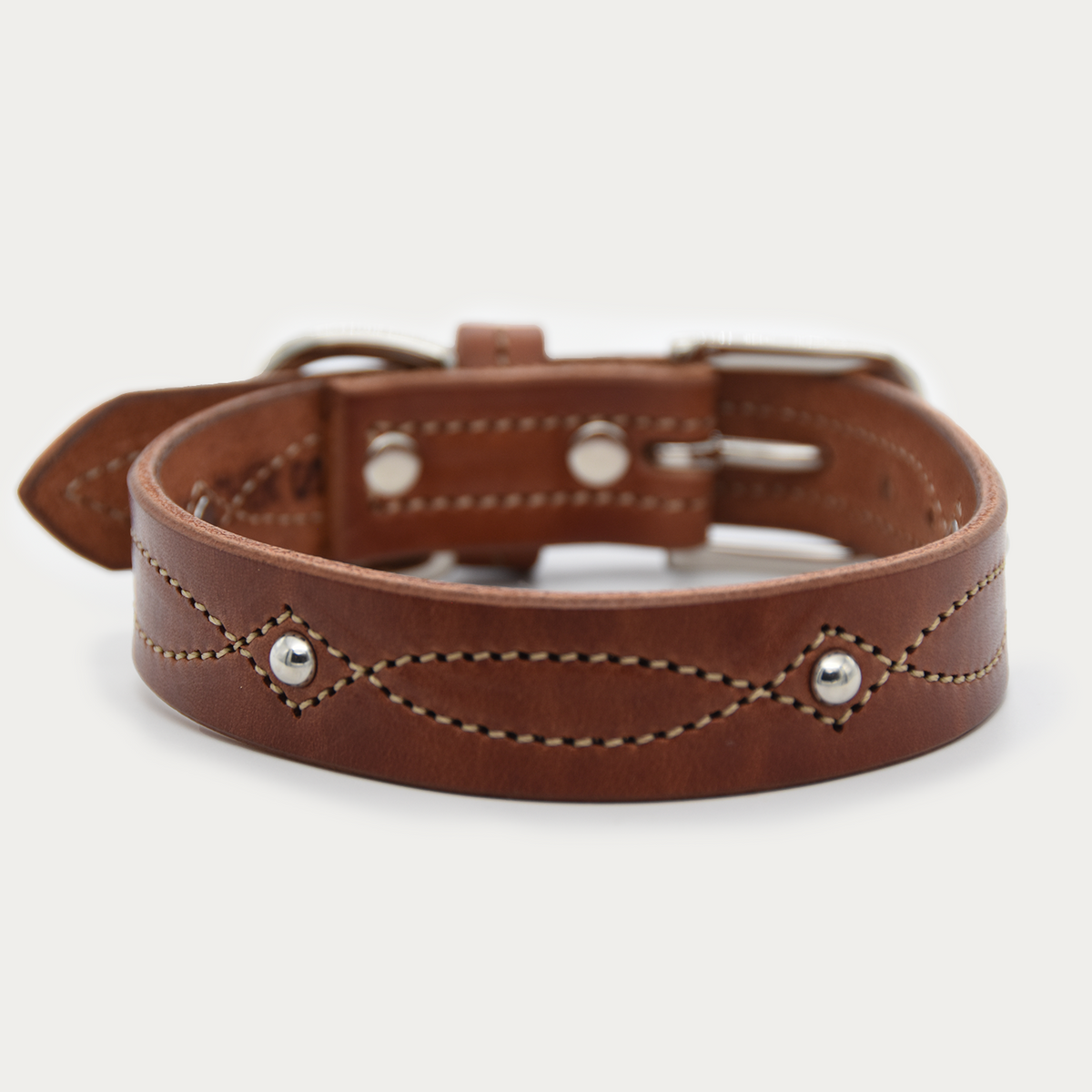 Dog Collar - Studded Cowgirl Stitch - Silver