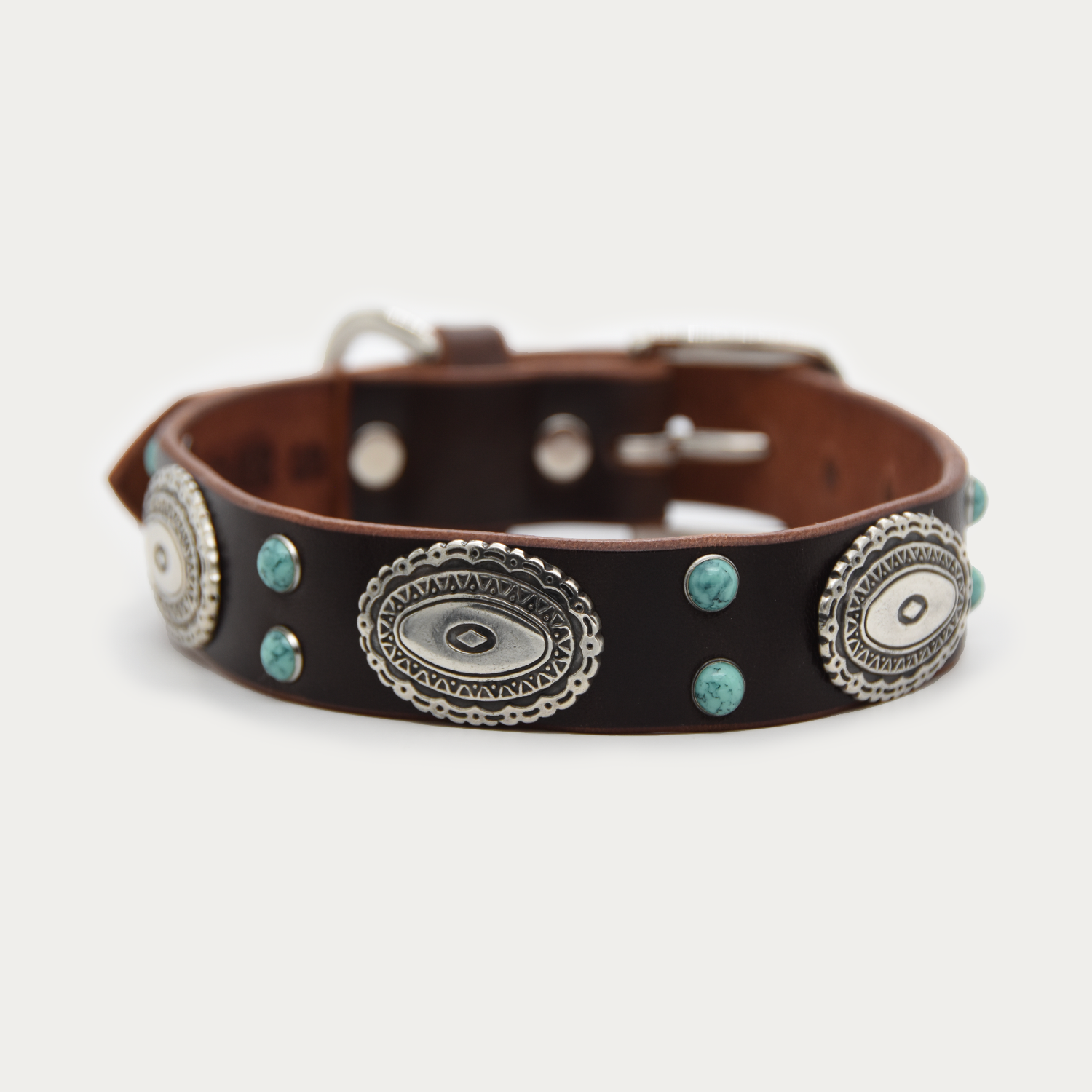 Dog Collar - Turquoise Medallion - Silver