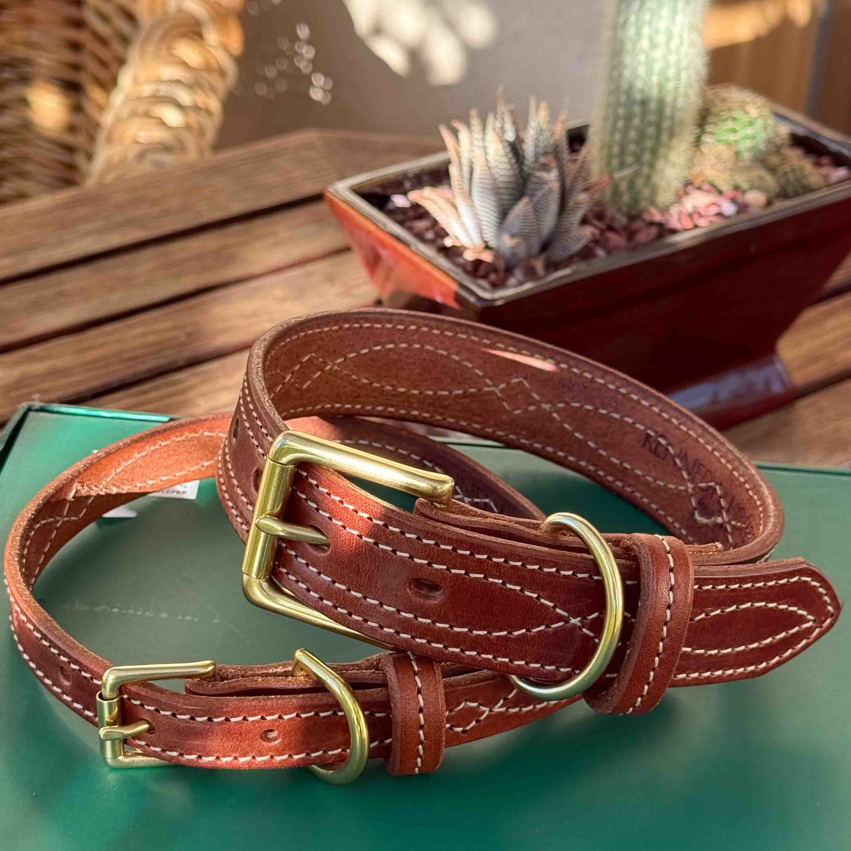 Dog Collar - Cowboy Stitch - Brass